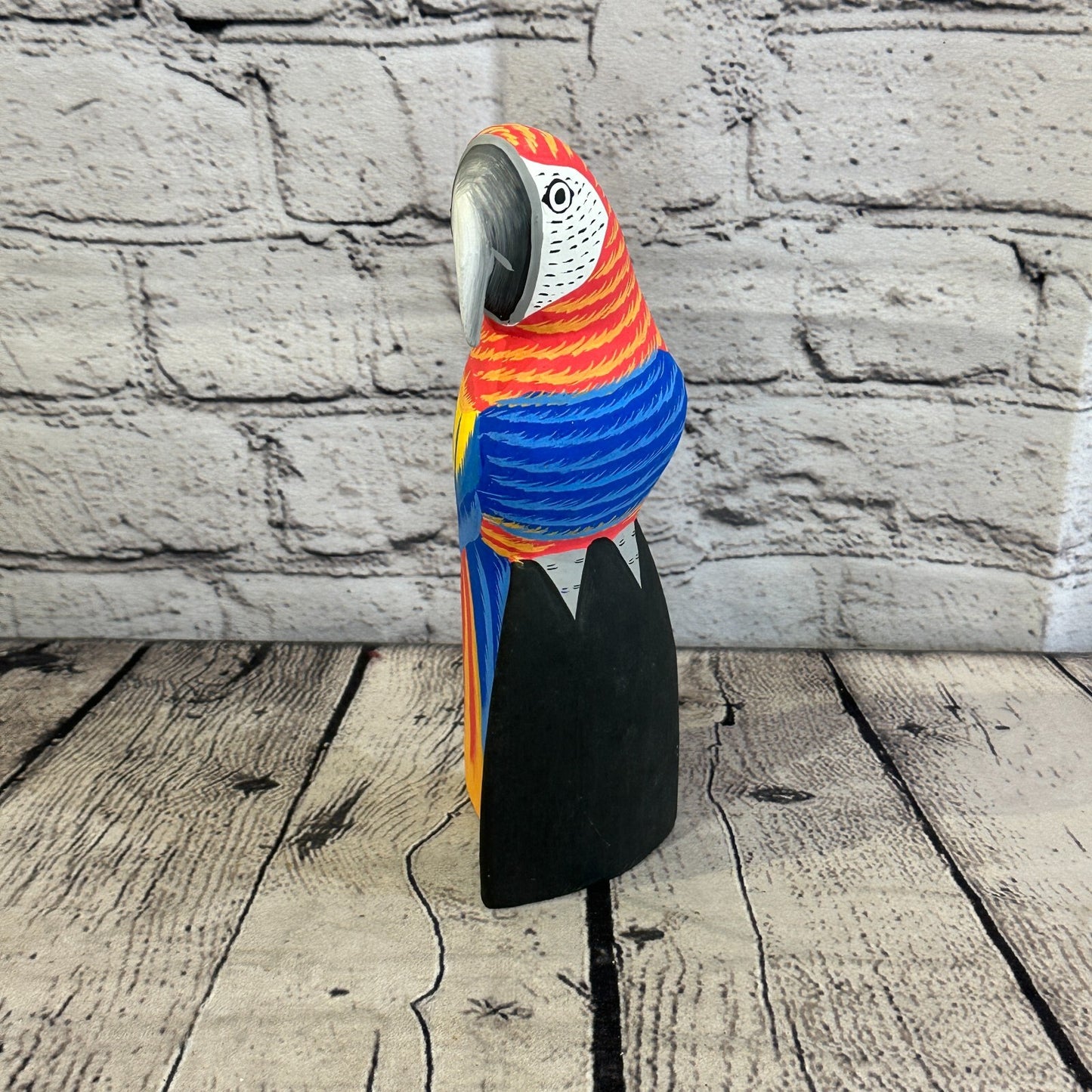 20cm Red Parrot Bird Ornament Statue Fair Trade Hand Made Carved Wood
