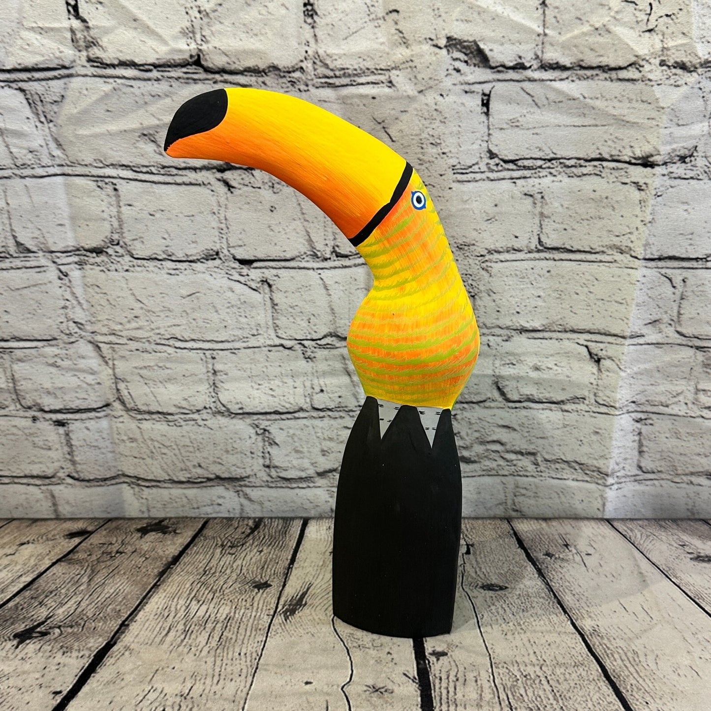 30cm Yellow Toucan Bird Ornament Statue Fair Trade Hand Made Carved Wood