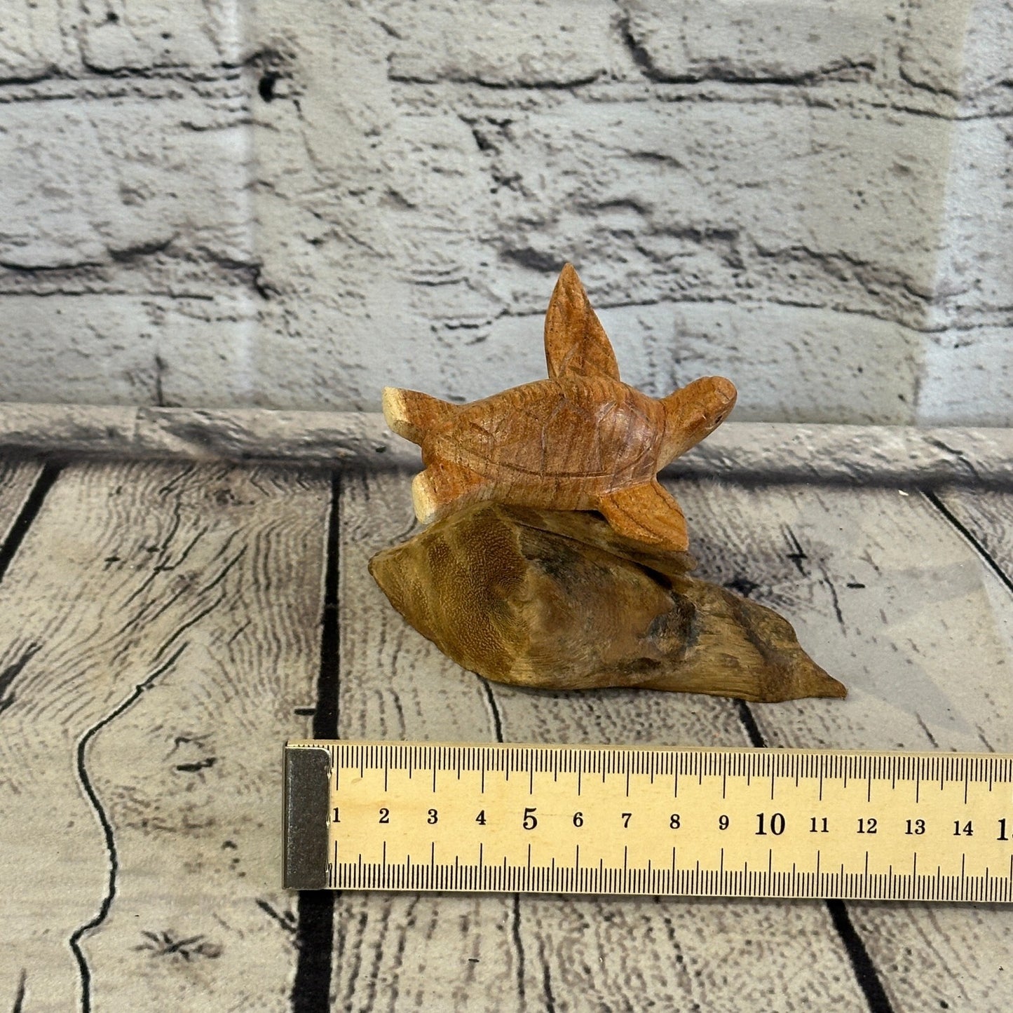 10cm Single Turtle Mushroom Parasite Ornament Natural Carving Fairtrade Wooden