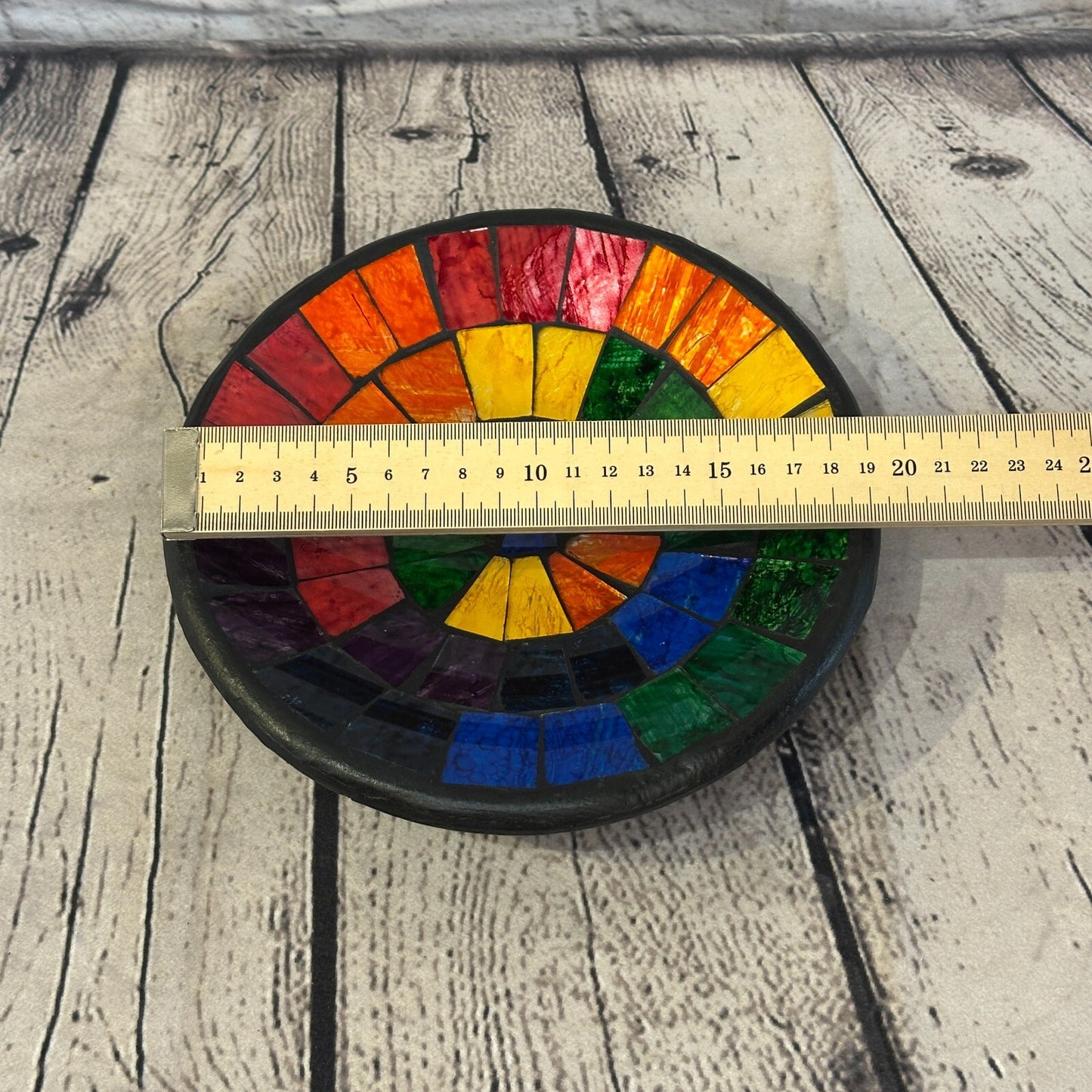 20cm Rainbow Blocks Round Mosaic Handmade Ceramic Glass Tile Bowl Fruit