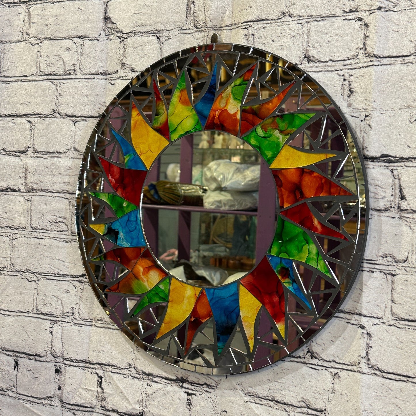 Rainbow Black Sun Mosaic Tile Wall Mirror 40cm x 40cm 16 Inches Handmade New