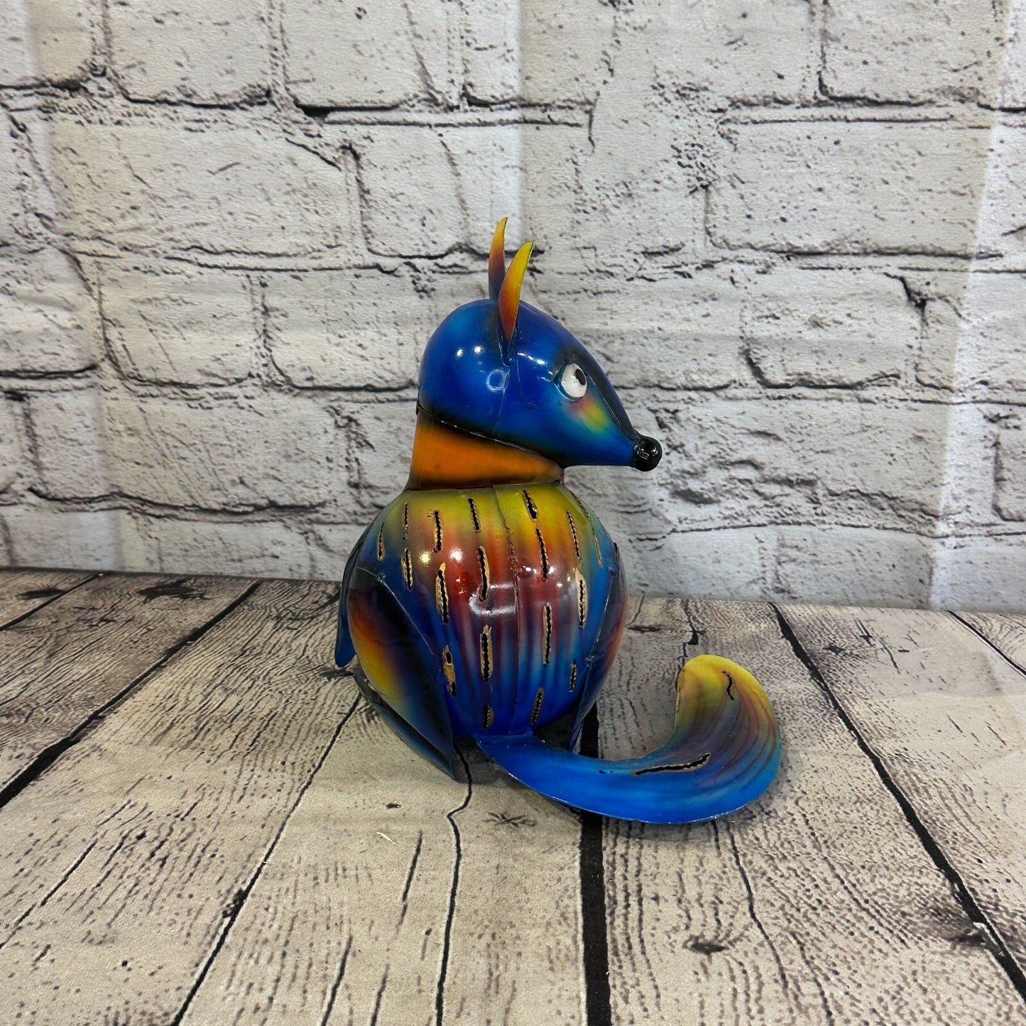 18cm x 14cm Blue Colour Fox Cartoon Ornament Painted Statue Candle Holder