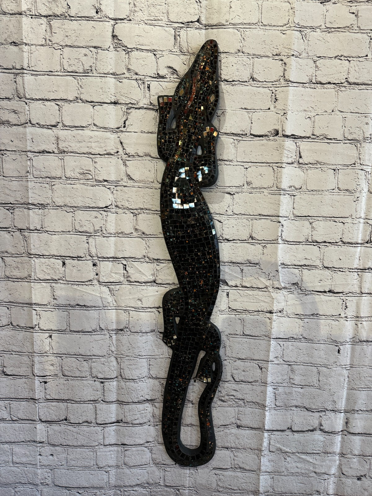 80cm Gecko Black Mosaic Wall Hanging Wooden Ornaments Wood Carving