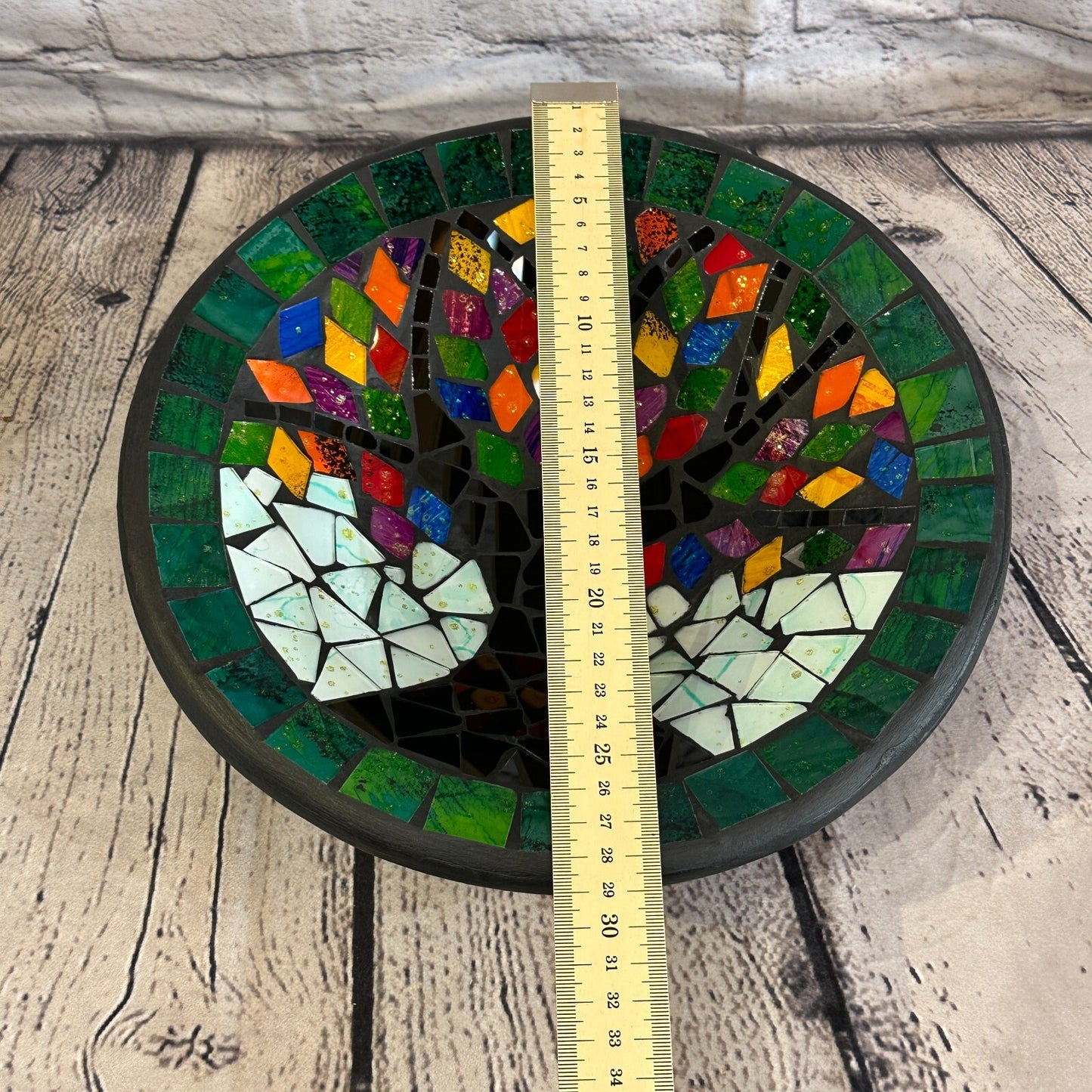 28cm Rainbow Tree Of Life Round Mosaic Handmade Ceramic Glass Tile Bowl Fruit