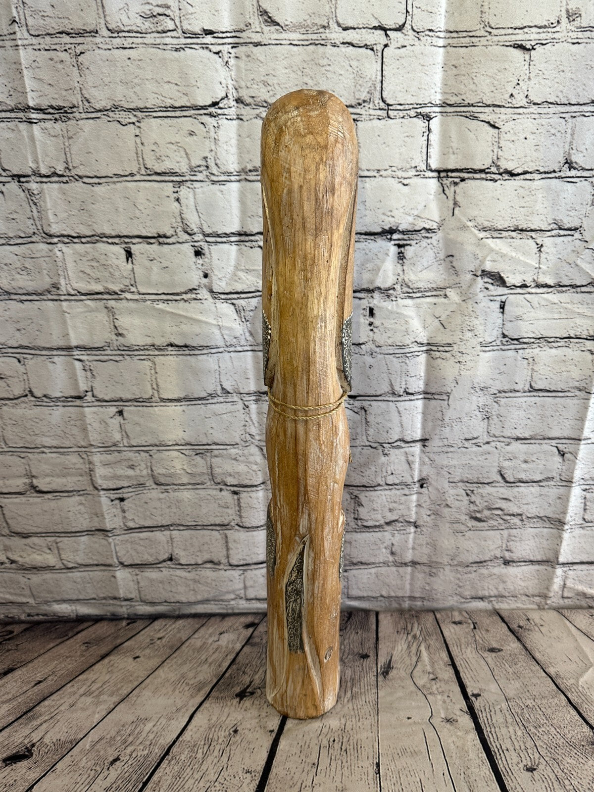 60cm Light Brown Flower Wooden Shabby Dog Statue Ornament Fair Trade Handcarved