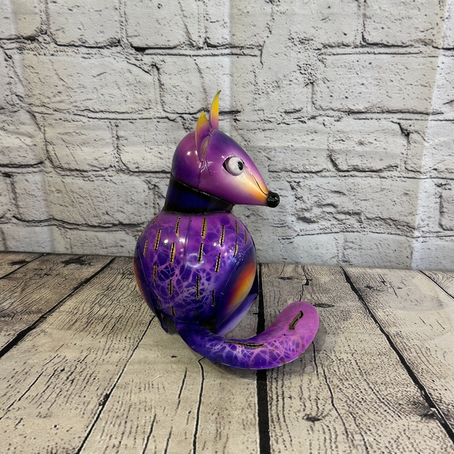 18cm x 14cm Purple Colour Fox Cartoon Ornament Painted Statue Candle Holder