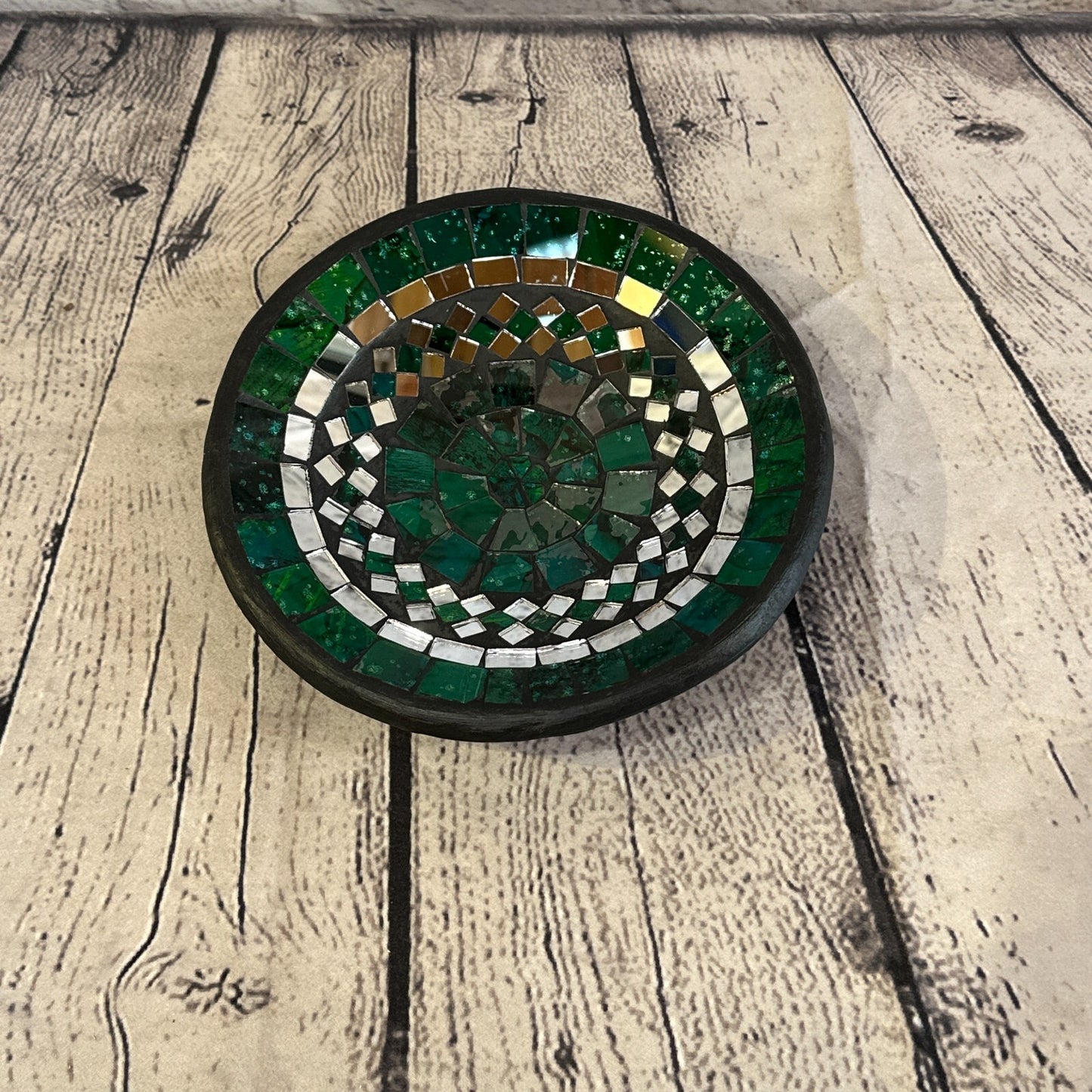 20cm Green Round Mosaic Handmade Ceramic Glass Tile Bowl Fruit