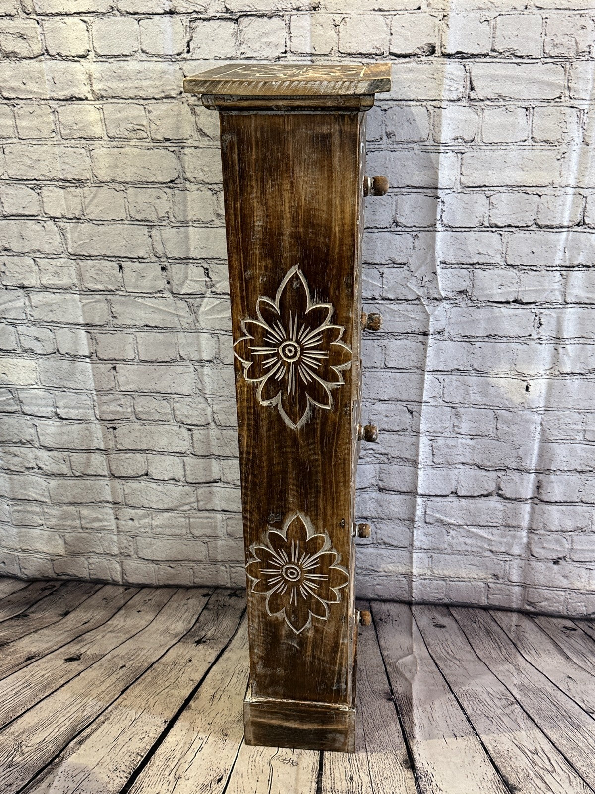 100cm x 25cm Brown 5 Draw Wooden Side Cabinet Living Hallway Storage Furniture