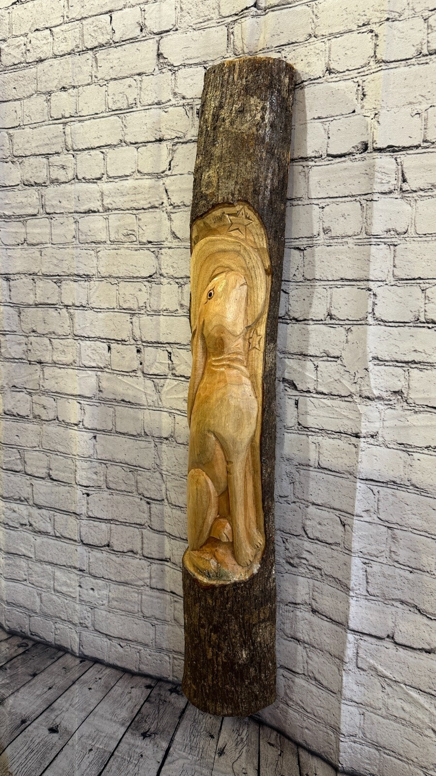 Hare With Moon Of The Woods 100cm Hand Carved Wizard Tree Trunk Wood Fairtrade
