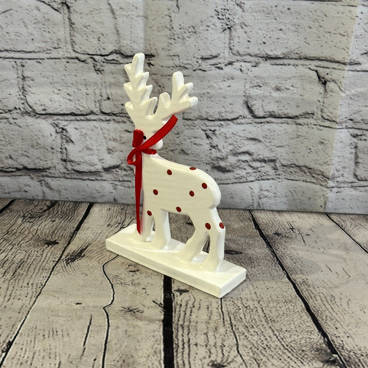 18cm x 10cm White Handcrafted Wood Reindeer Xmas Christmas Ornament Antlers