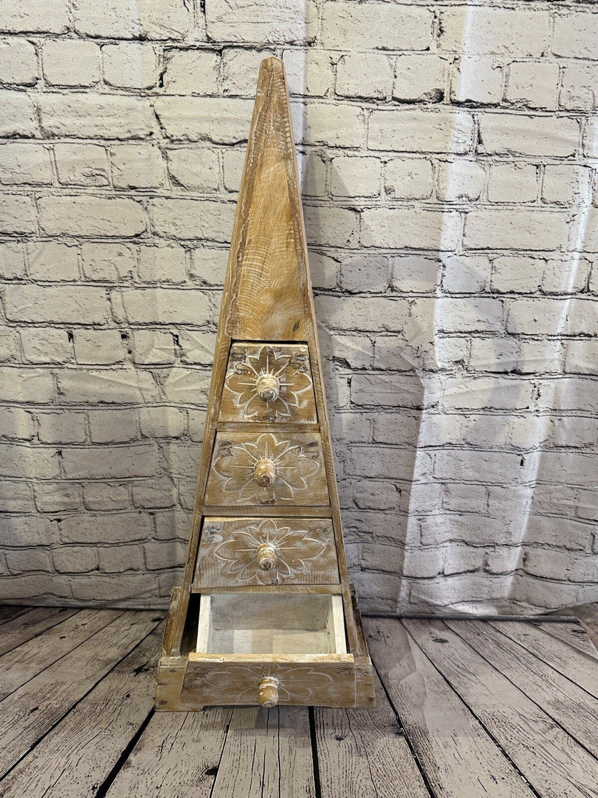 80cm x 30cm White 3 Draw Pyramid Wooden Side Cabinet Living Storage Furniture