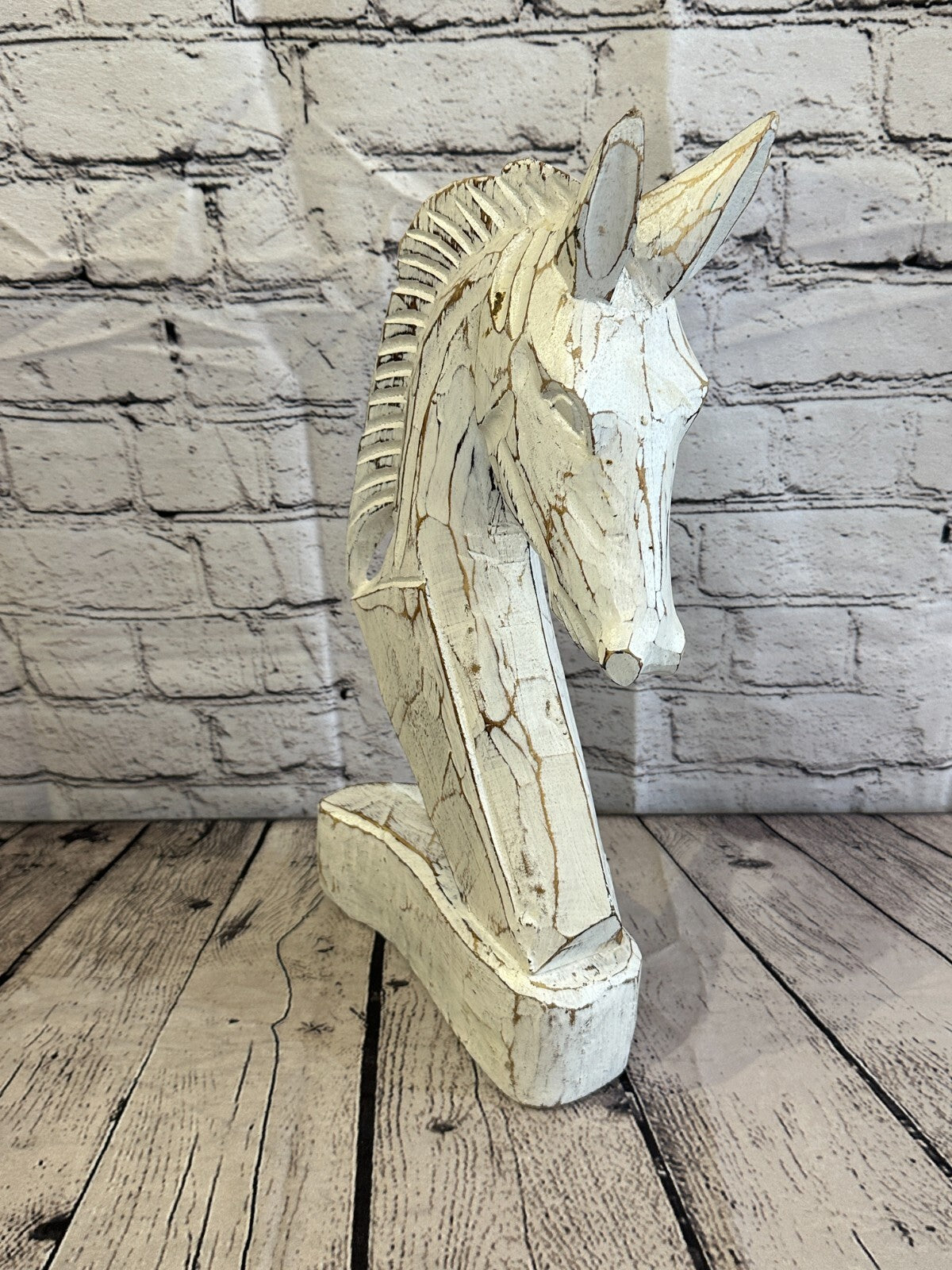 White Wooden 40cm x 20cm Horse Head Bust Hand Carved Wood Sculpture