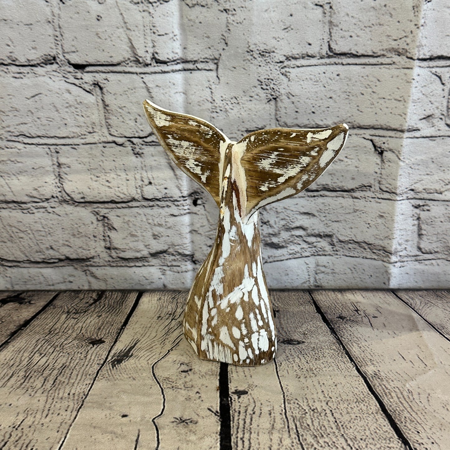 20cm x 18cm Whale Tail Brown Fish Wood Coastal Ocean Bathroom Decoration