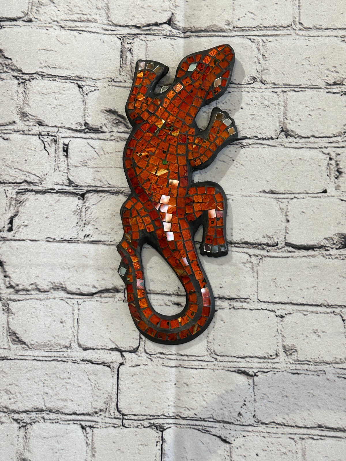 30cm Gecko Burnt Orange Mosaic Wall Hanging Wooden Ornaments Wood Carving