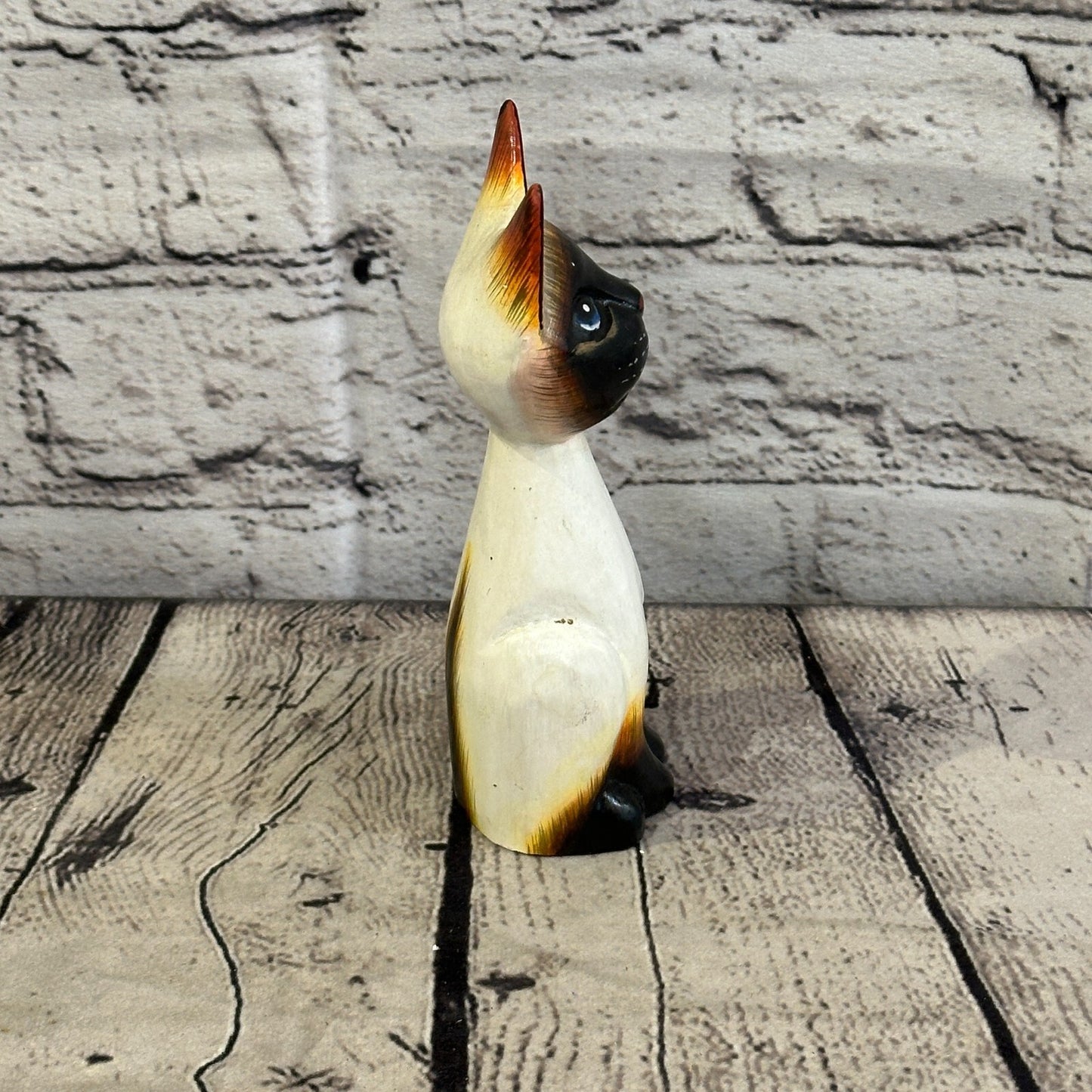 15cm x 6cm Grey Sitting Bobble Style Painted Wooden Hand Carved Cat Wooden