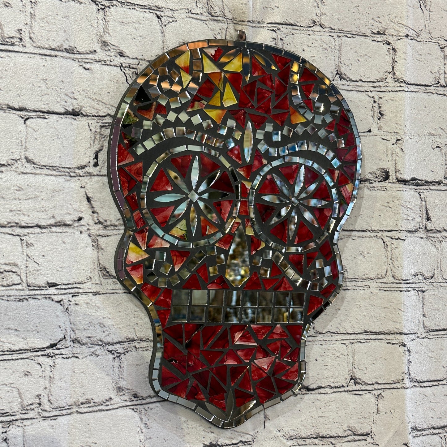 Red Skull Mosaic Tile Wall Mirror 40cm x 28cm 16 Inches Handmade New