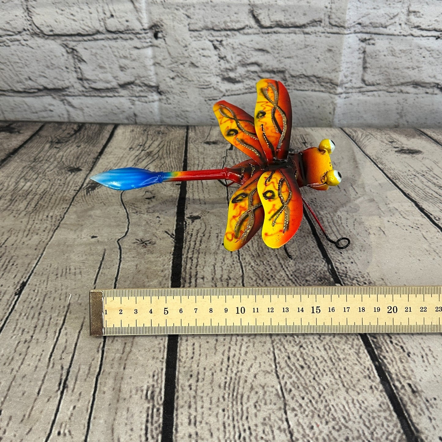 20cm x 15cm Yellow Dragonfly Bug Metal Tin Wall Hanging Ornament Painted Statue