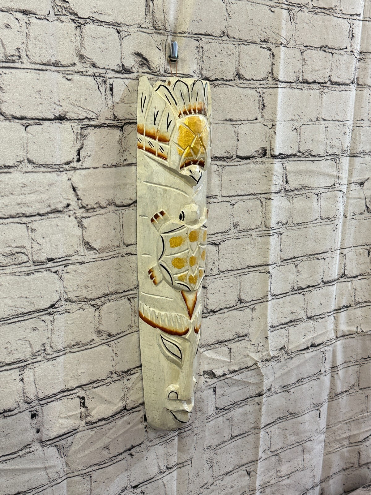 50cm White Turtle Hand Carved Fair Trade Wooden Animal Wall Art Hang Mask