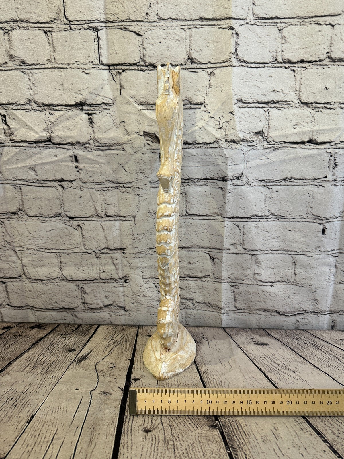 40cm White Plain Wooden Shabby Seahorse Statue Ornament Fair Trade Handcarved