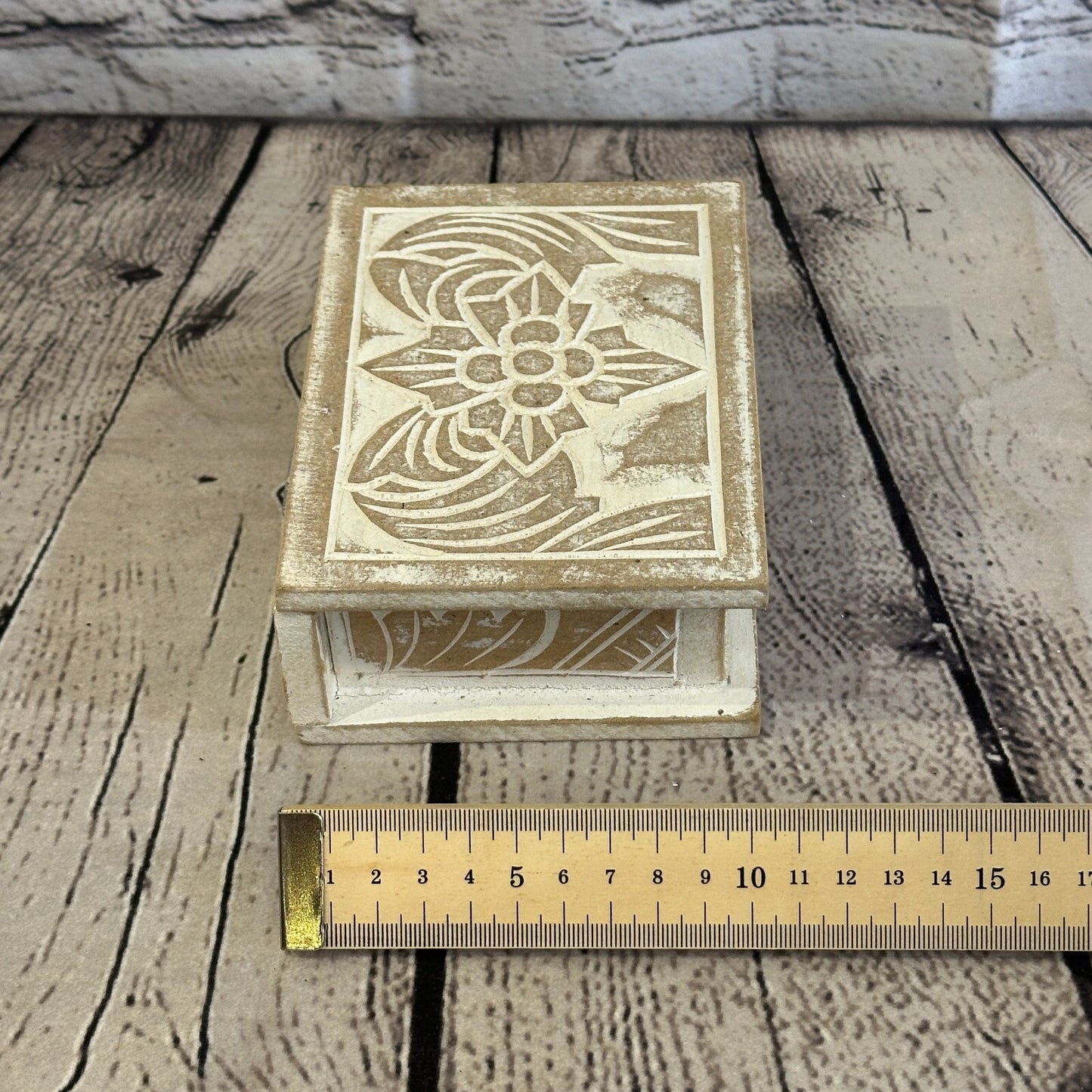 White Flower MDF Box Lotus 14cm x 10cm x 6cm Wooden Box Trinket Handmade