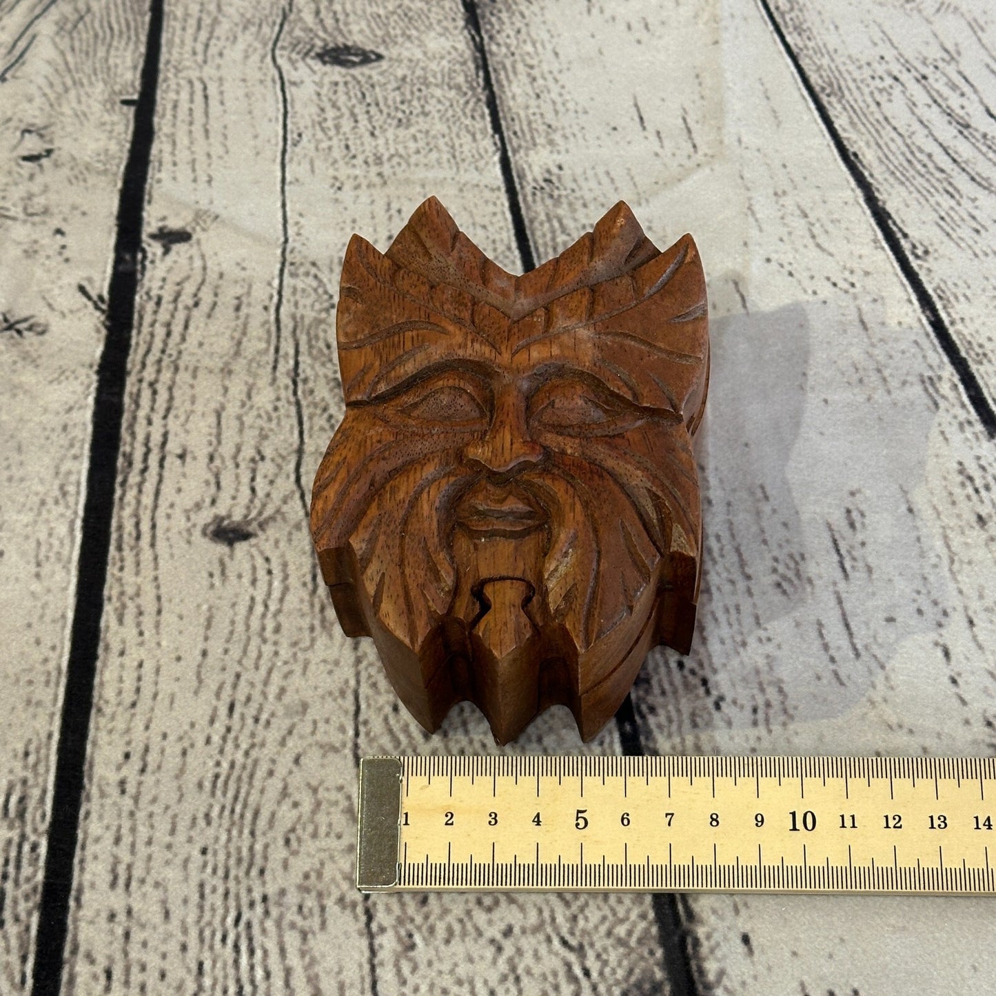 Carved Green Man Head 4 Bit Wooden Puzzle Box Secret Box Magic Trinket Handmade
