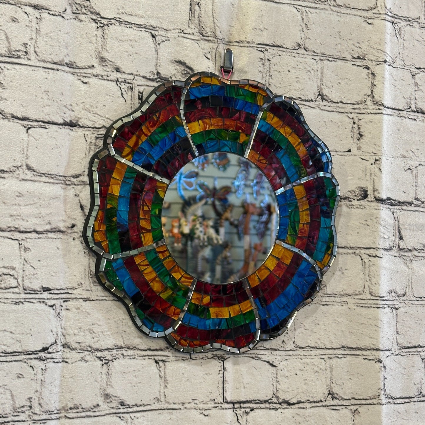 Rainbow Black Flower Mosaic Tile Wall Mirror 30cm x 30cm 12 Inches Handmade New