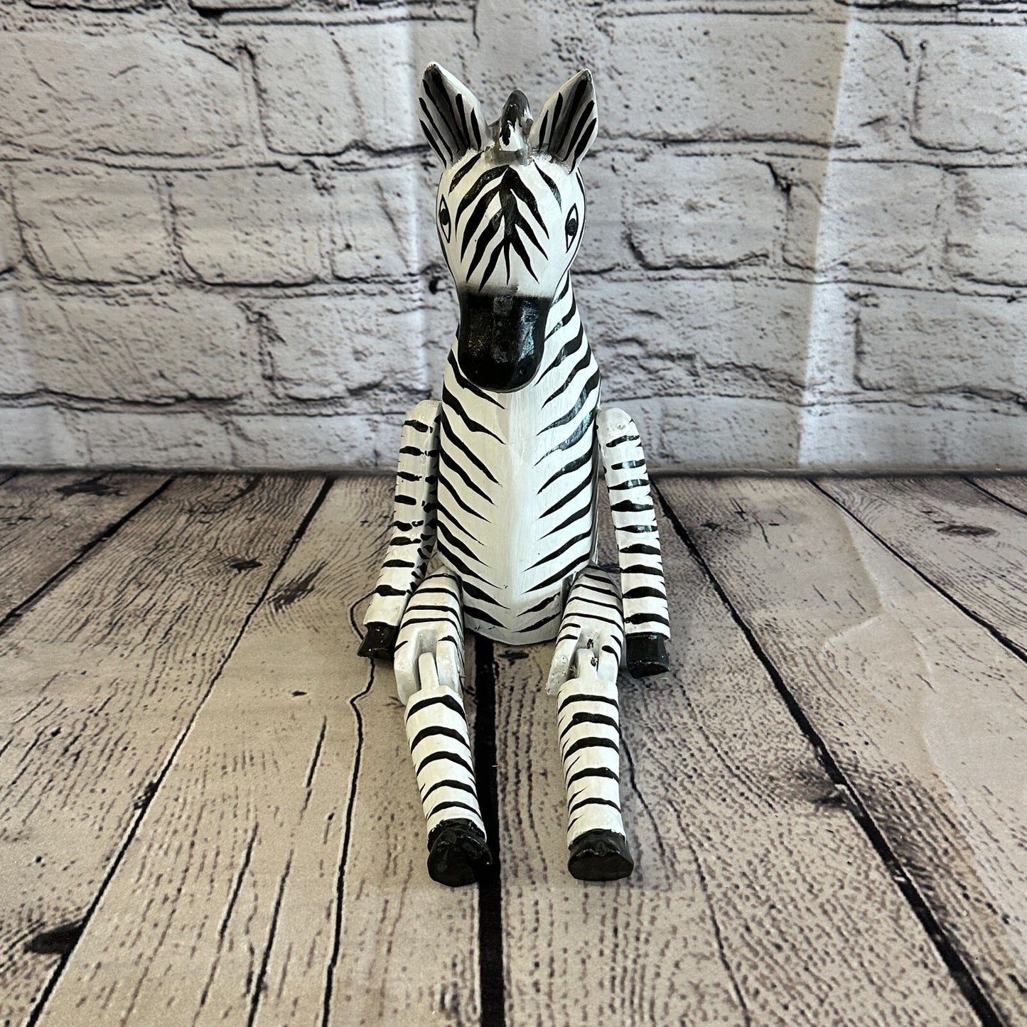 20cm Black Zebra Sitting Animal, Wooden Shelf Ornament Handmade & Fairtrade