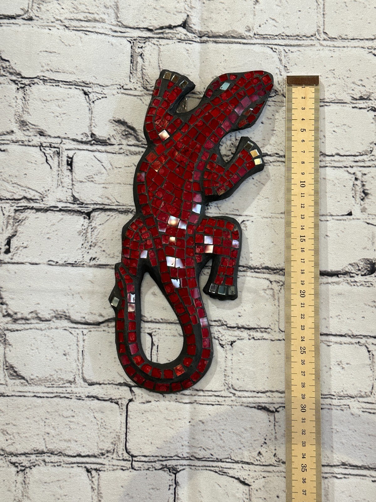 30cm Gecko Red Mosaic Wall Hanging Wooden Ornaments Wood Carving