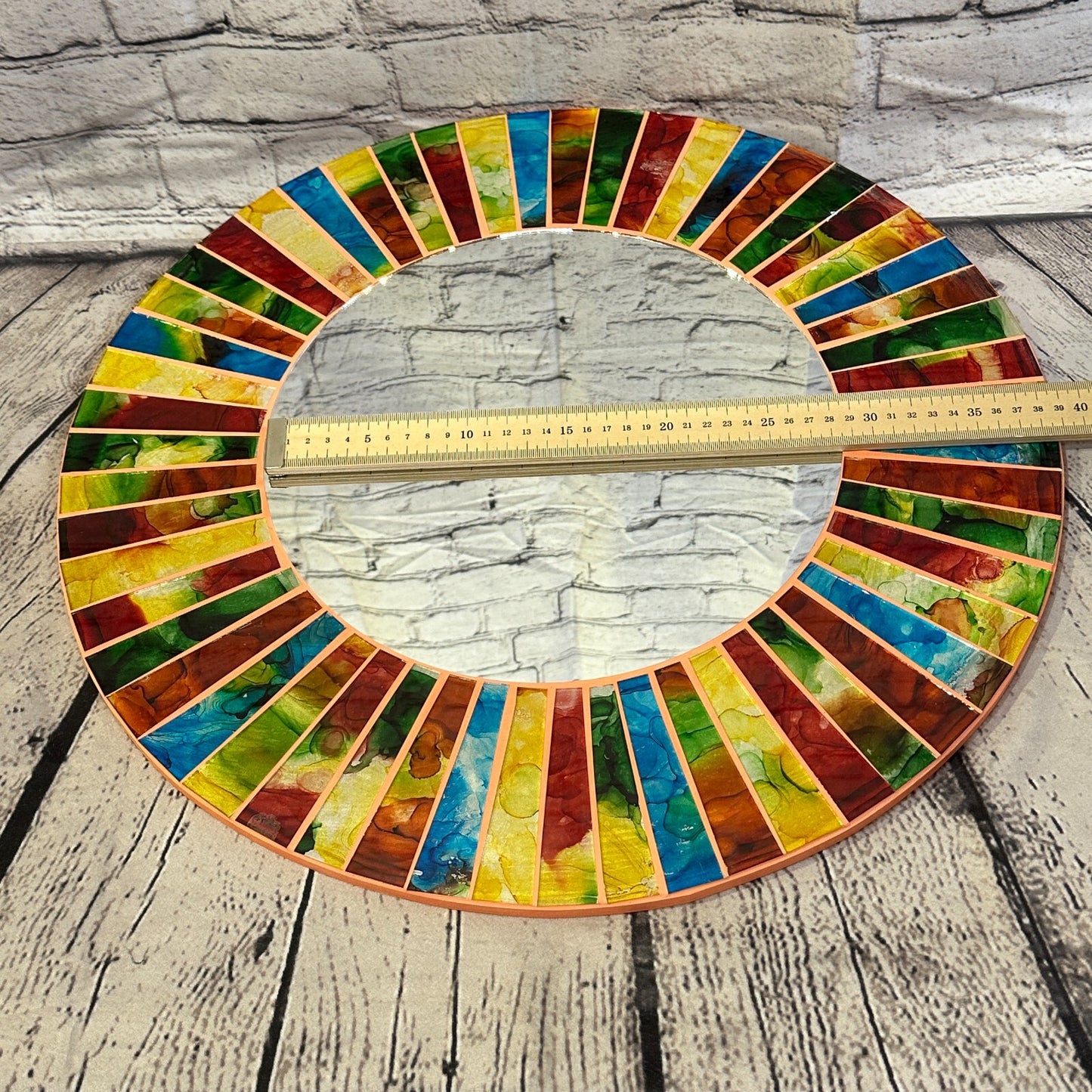 Rainbow Terracotta Line Mosaic Tile Wall Mirror 50cm x 50cm 20 Inches Handmade