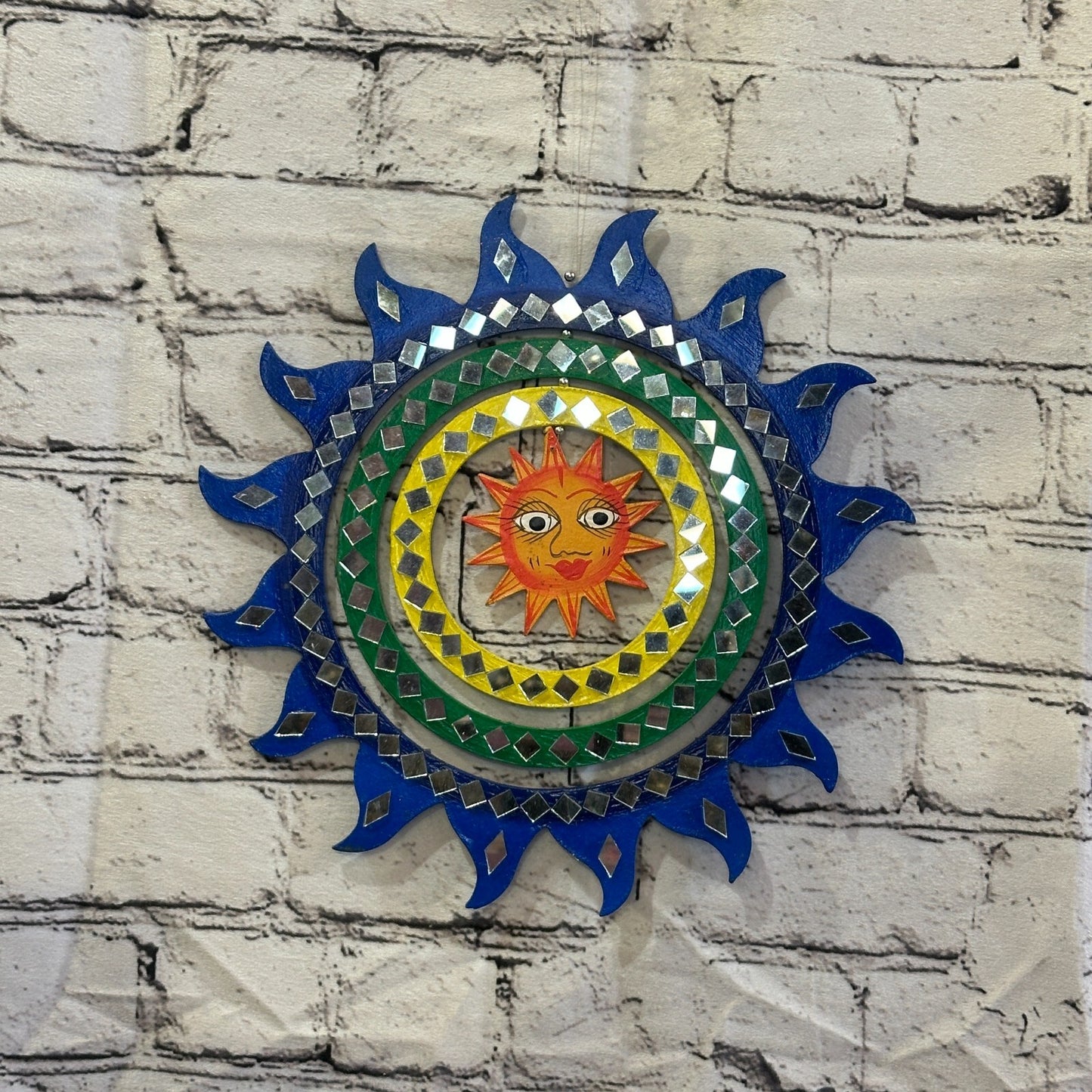 25cm Colourful Blue Sun Hanging With Mirrors Window Suncatcher Indoor Mobile