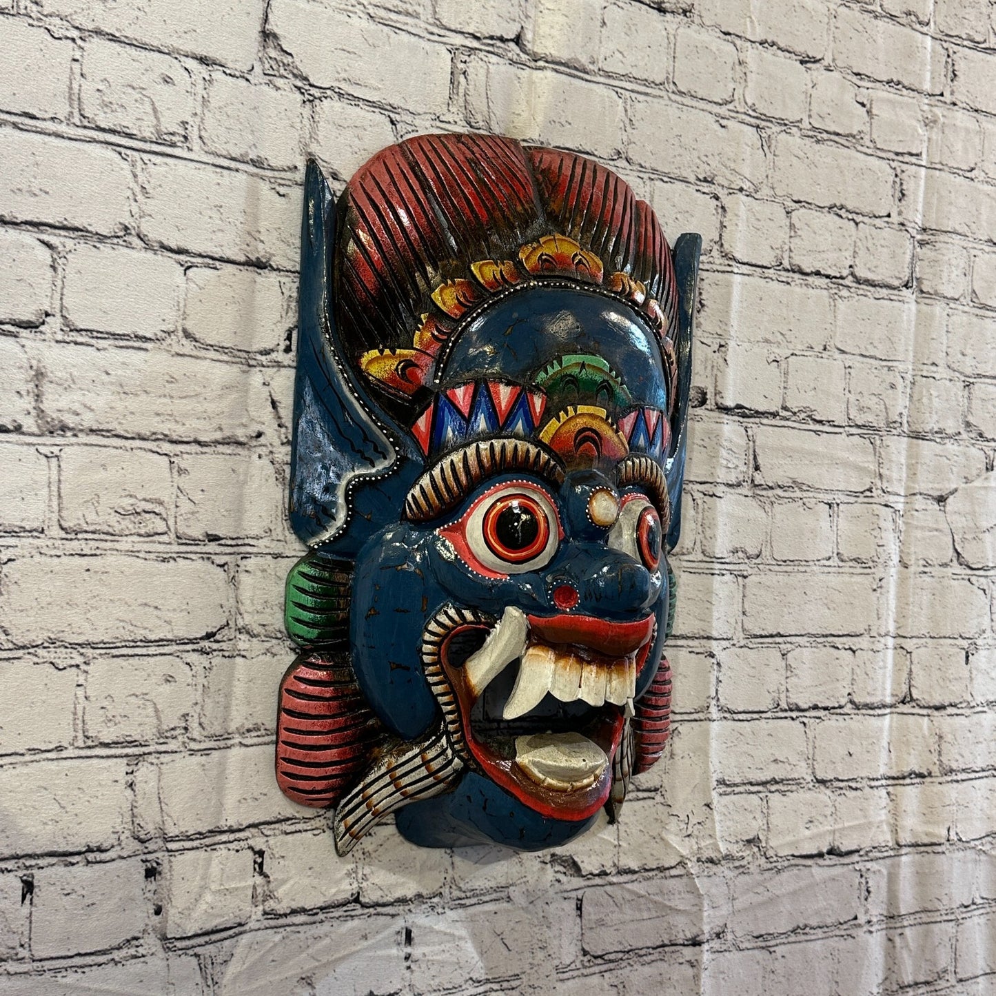 Large Wooden Blue Barong Wall Mask 50cm x 30cm Handmade And Fairtrade