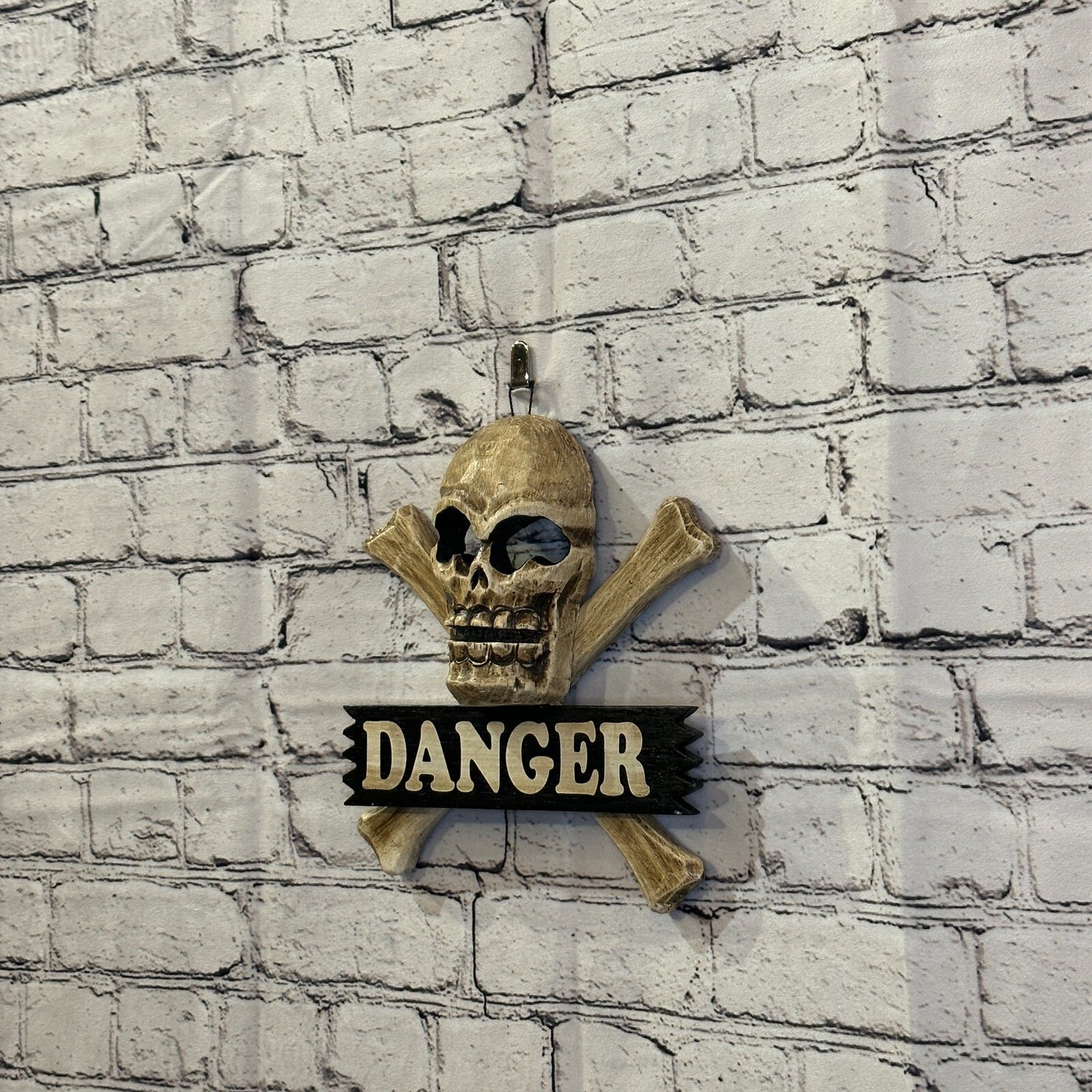 Skull & Crossbones Danger Pirate Sign Door Plaque 20cm x 20cm Handmade Wood