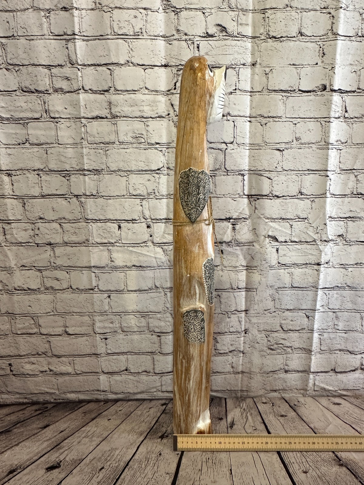 80cm Light Brown Flower Wooden Shabby Dog Statue Ornament Fair Trade Handcarved