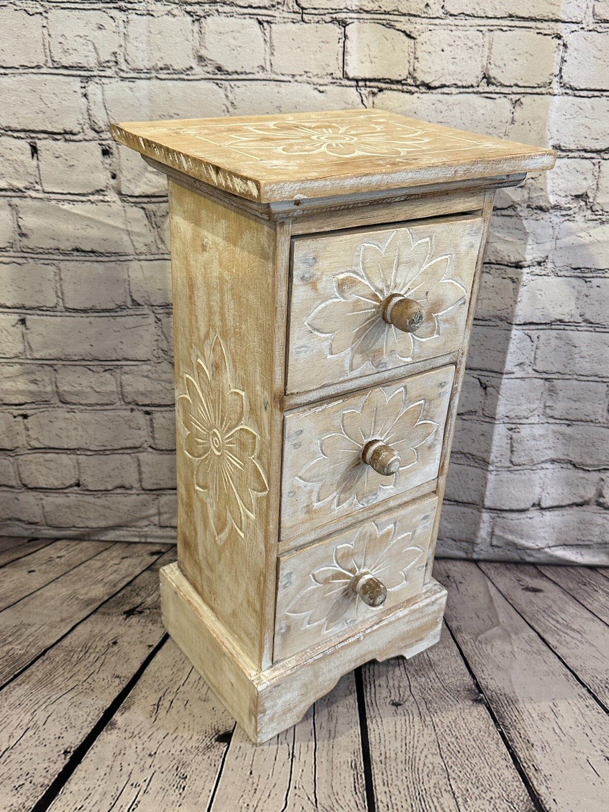 60cm x 25cm Cream 3 Draw Wooden Side Cabinet Living Hallway Storage Furniture