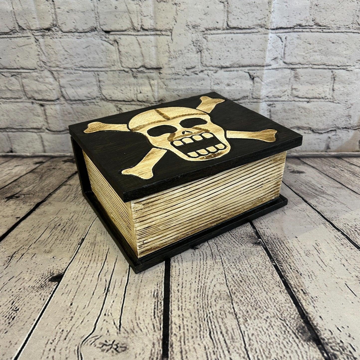 22cm x 17cm Book Wooden Gothic Skeleton Skull Coffin Jewellery Trinket Box