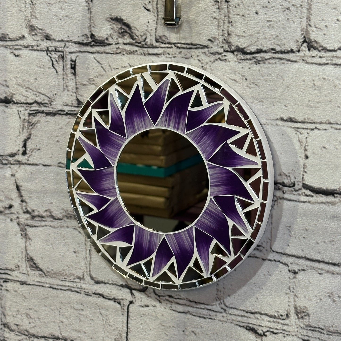 Purple Flame Sun Mosaic Tile Wall Mirror 20cm x 20cm 8 Inches Handmade New
