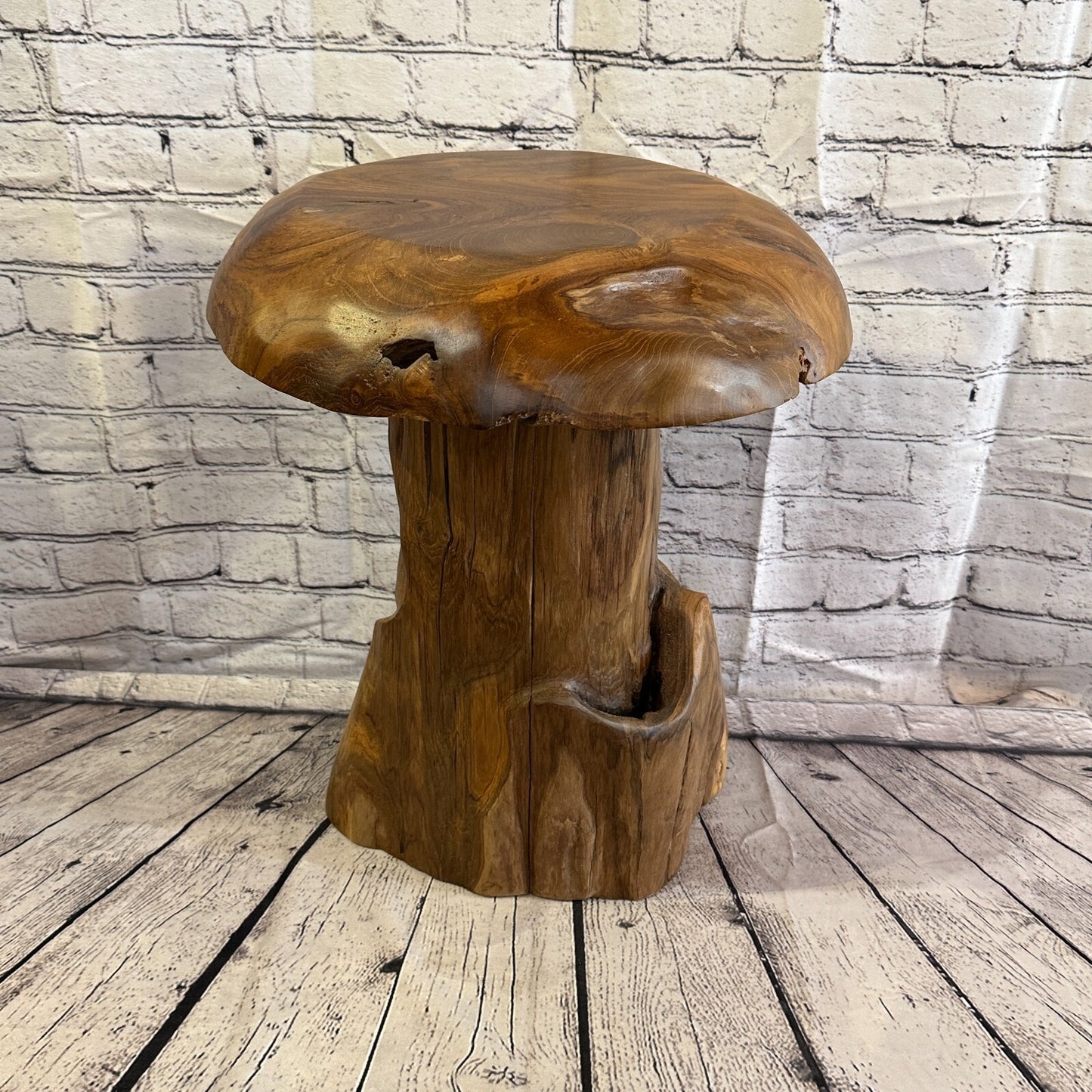 50cm x 35cm Wooden Mushroom Toadstool Sculpture Garden Teak Root Ornament Carved
