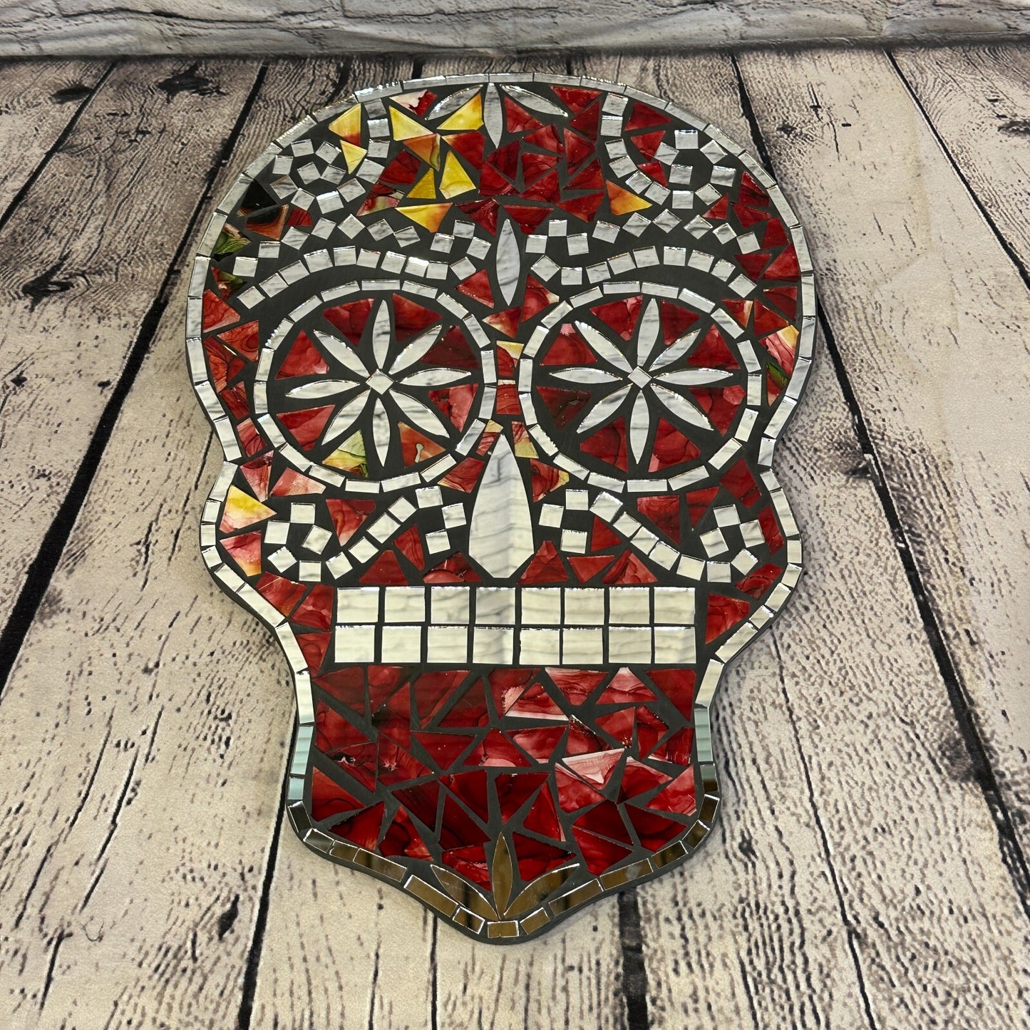 Red Skull Mosaic Tile Wall Mirror 40cm x 28cm 16 Inches Handmade New