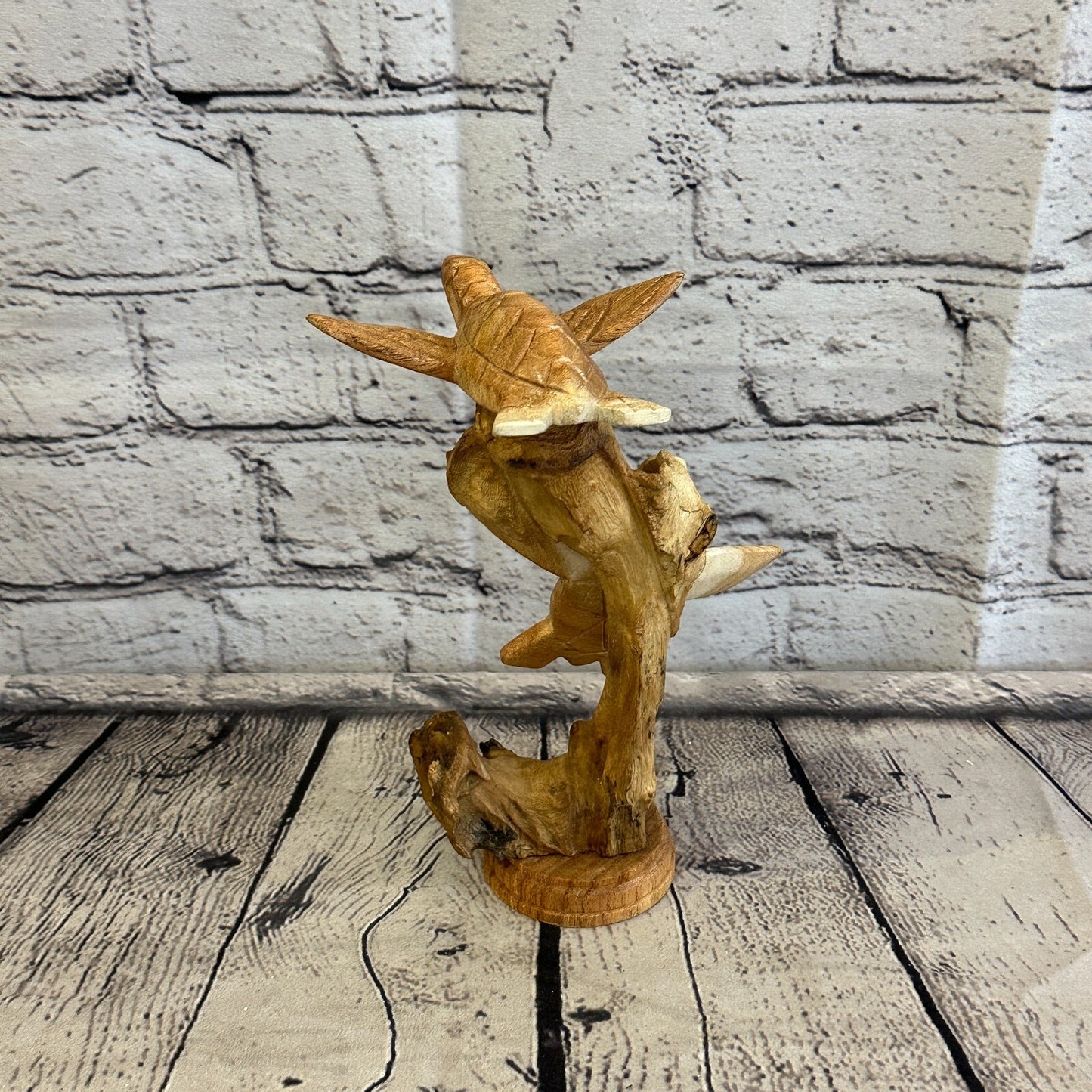 20cm Double Turtle Mushroom Parasite Ornament Natural Carving Fairtrade Wooden