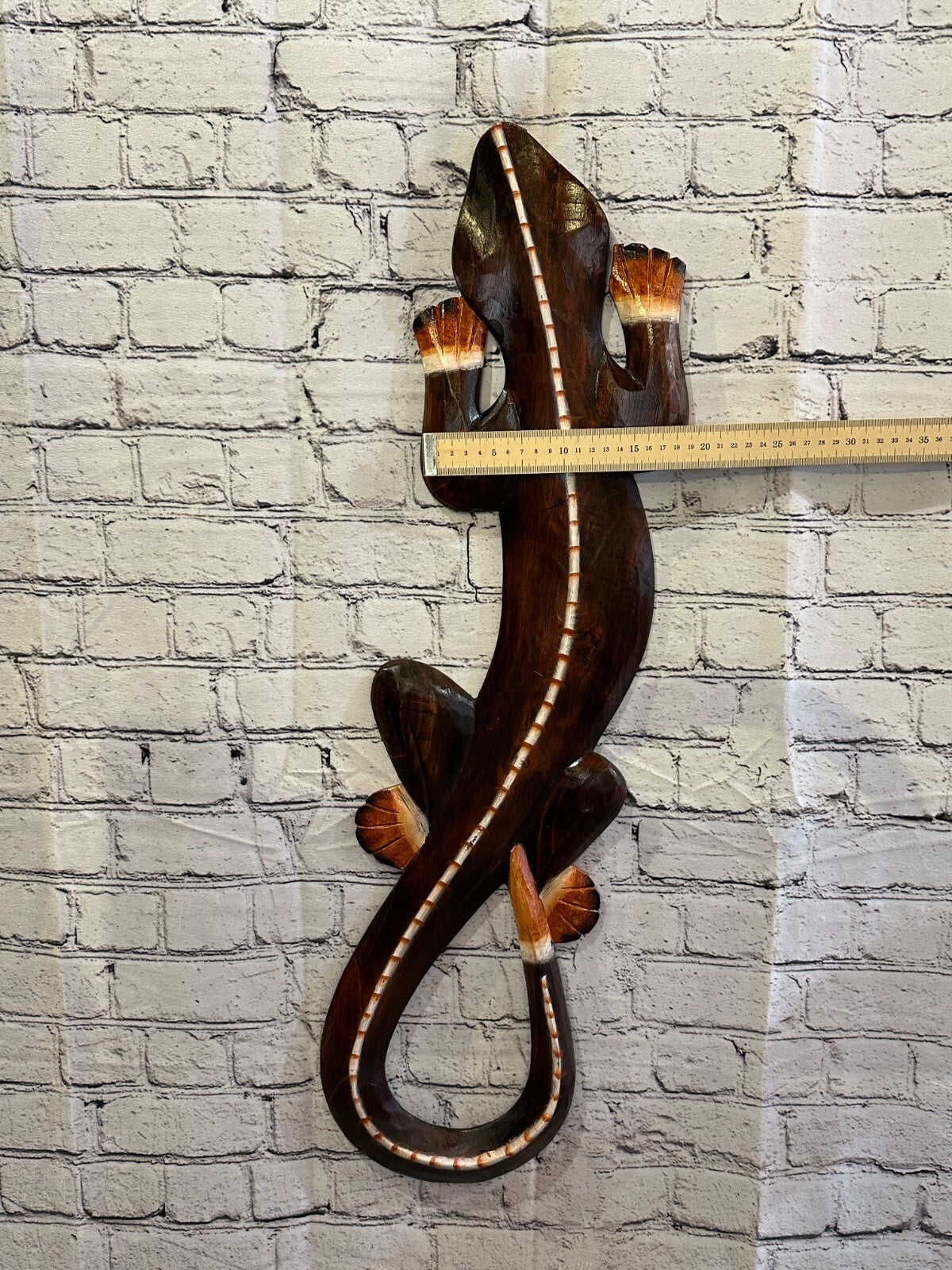 80cm Gecko Lizard Brown Wood Wall Hanging Wooden Ornaments Wood Carving