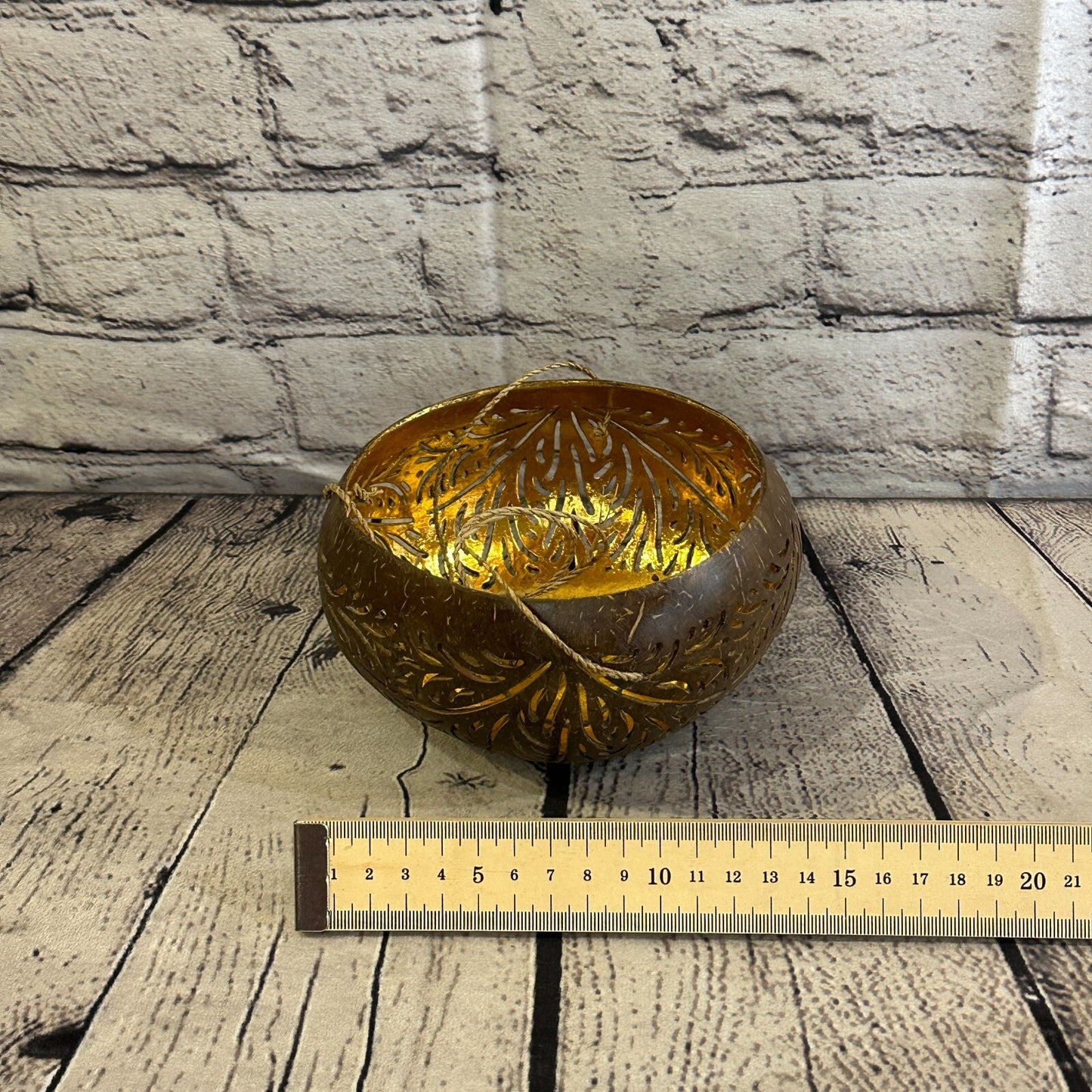 Gold Inside Coconut Shell Hanging Basket Orchid Planter Balcony Decorative Vase