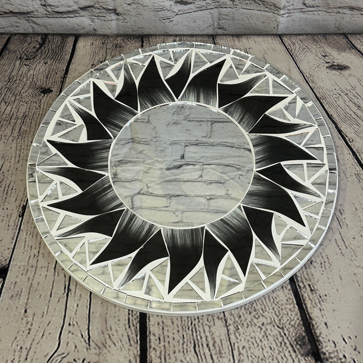 Black Flame Sun Mosaic Tile Wall Mirror 30cm x 30cm 12 Inches Handmade New