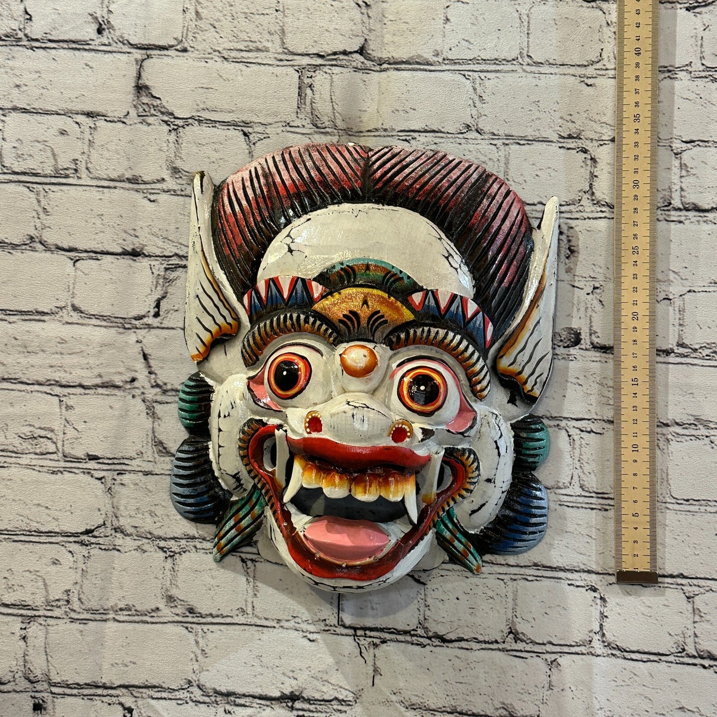 Large Wooden White Barong Wall Mask 30cm x 25cm Handmade And Fairtrade