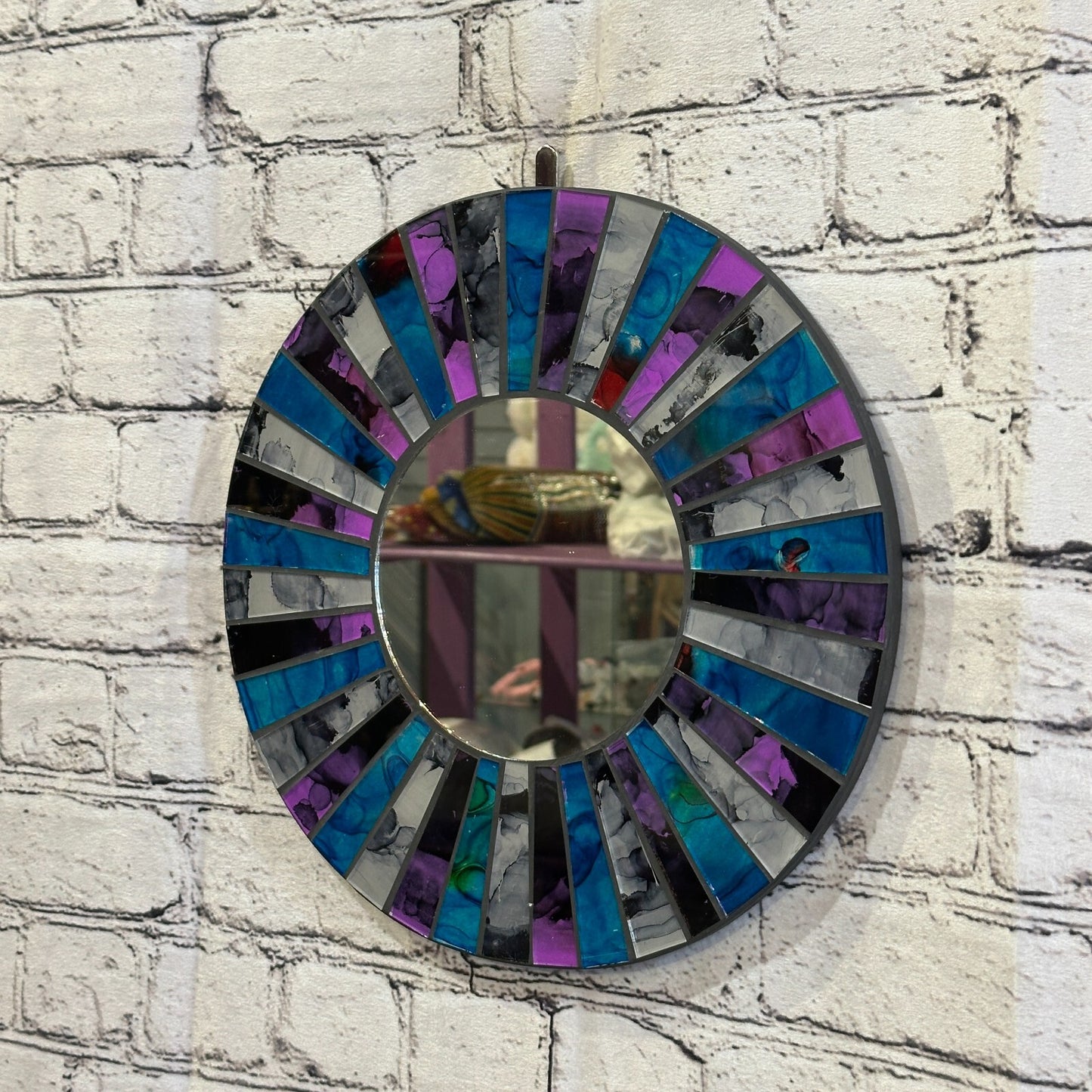 Purple Blue Line Mosaic Tile Wall Mirror 30cm x 30cm 12 Inches Handmade New