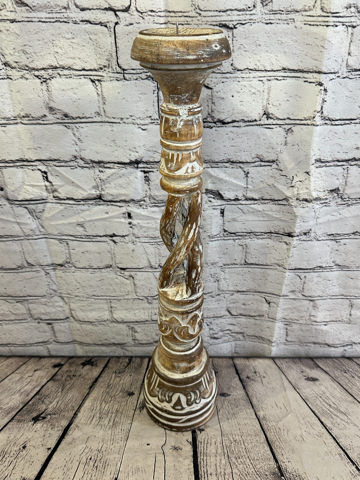 50cm Brown Tall Candlestick Shabby Chic Distressed Twist Column Candle Holder