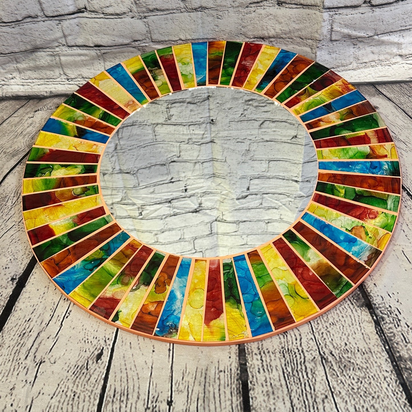 Rainbow Terracotta Line Mosaic Tile Wall Mirror 50cm x 50cm 20 Inches Handmade