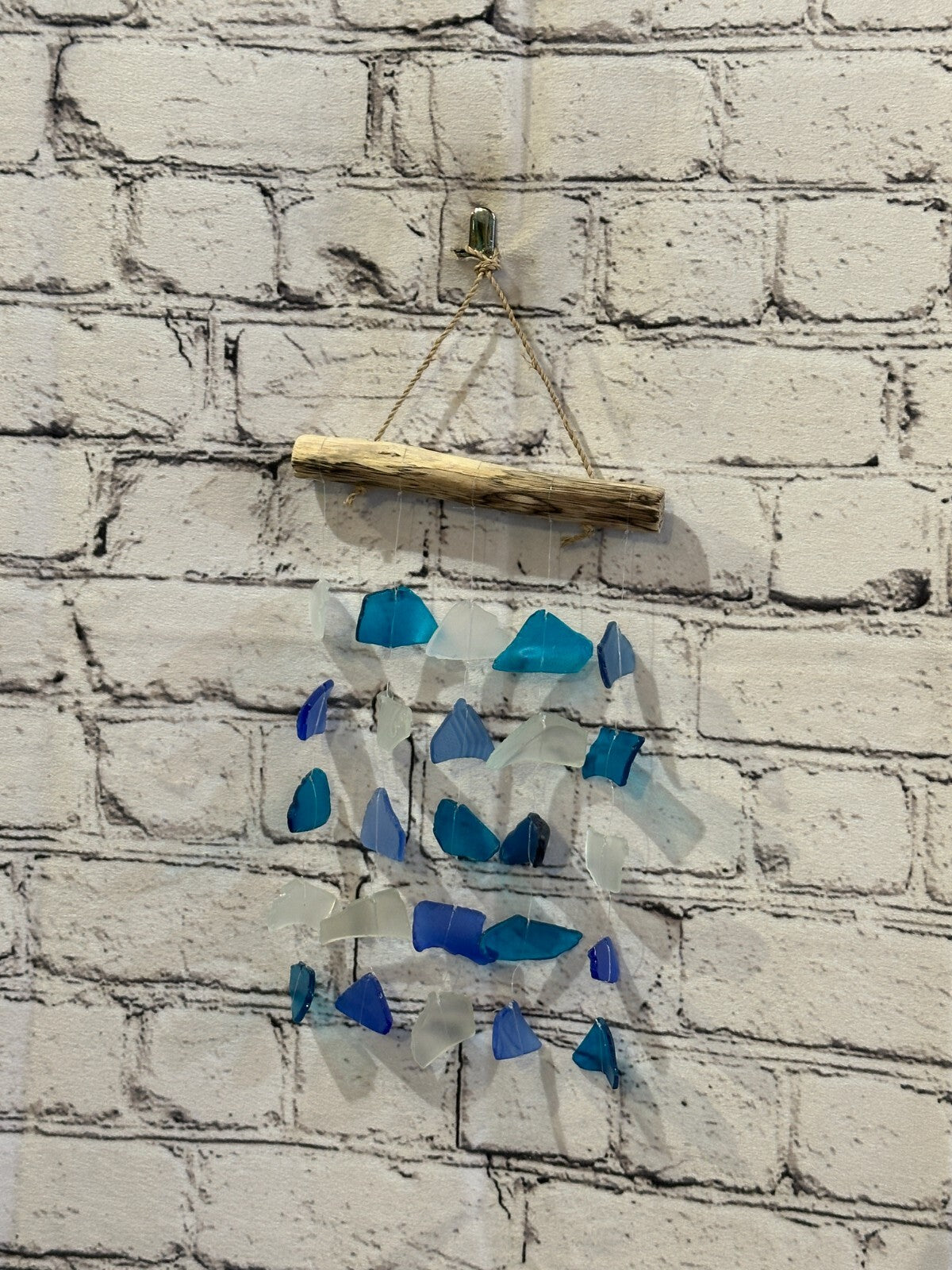 25cm x 15cm Blue Mix Wind Recycled Glass Driftwood Handmade Garden Home Mobile