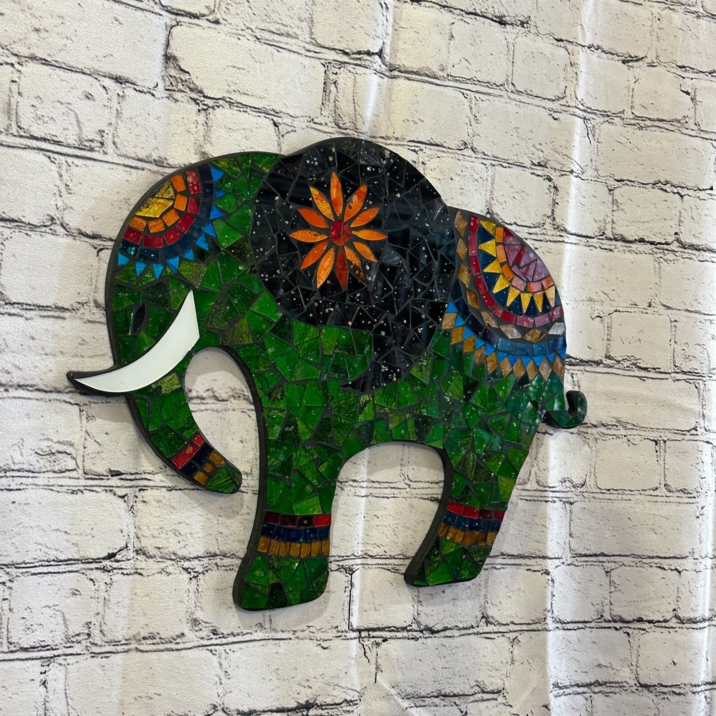 Green Elephant Mosaic Tile Wall Mirror 45cm x 35cm 18 Inches Handmade