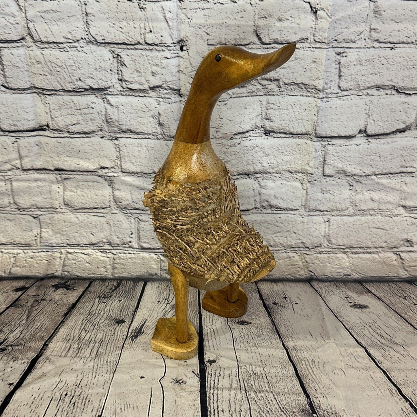 Looking Back 40cm Tall Wooden Hairy Duckling Baby Duck Bamboo Root Fairtrade