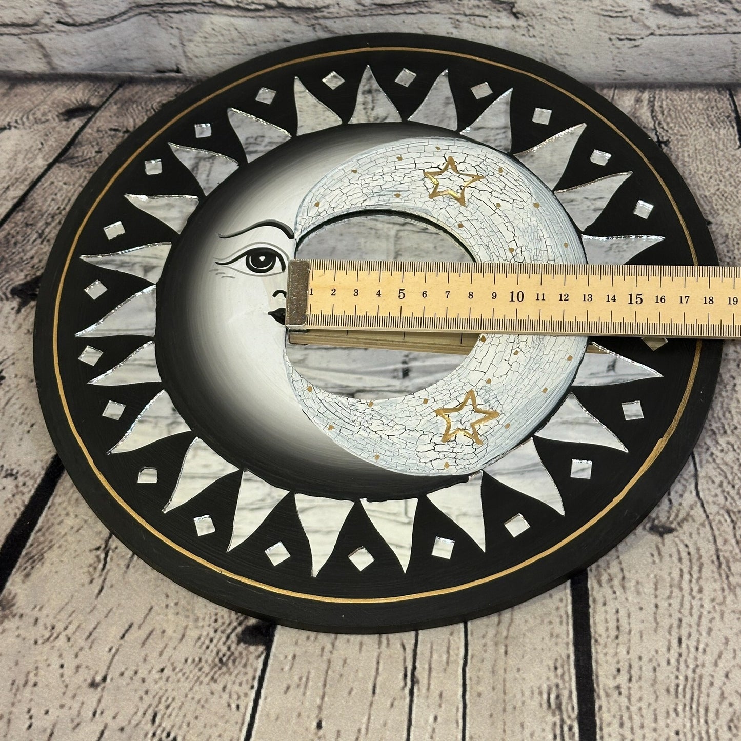 Black Full Moon Mosaic Tile Wall Mirror 30cm x 30cm 12 Inches Handmade Fairtrade